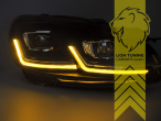 LED, mit LED Blinker, dynamischer LED Blinker, schwarz, nur passend für Fahrzeuge mit original Halogen Scheinwerfern, LED Abblendlicht / LED Fernlicht, elektrisch verstellbar - Stellmotor integriert, Eintragungsfrei / mit E-Prüfzeichen, Eintragungsfrei / mit R87 Zulassung als Tagfahrlicht